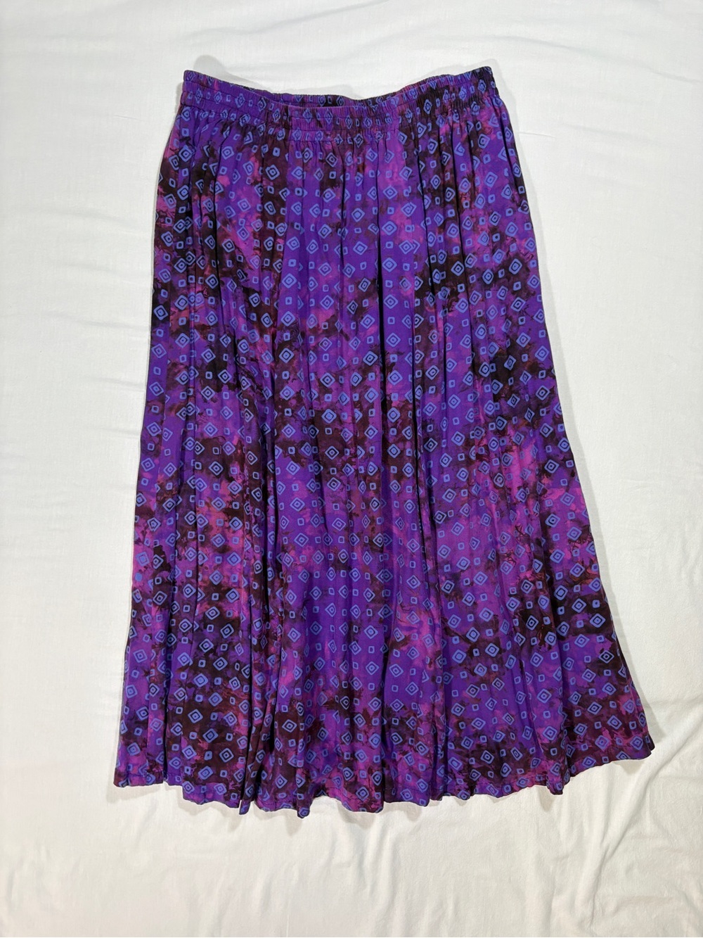 Vintage Reds Threads Purple Batik Geometric Print Crinkle Midi Skirt High Waist